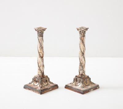 Pair of Adam Style Silver Candlesticks