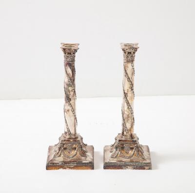 Pair of Adam Style Silver Candlesticks