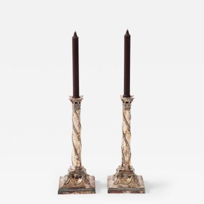 Pair of Adam Style Silver Candlesticks