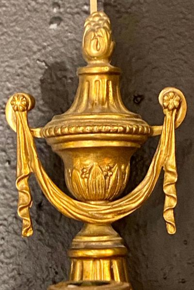 Pair of Adams Style Five Arm Tassel Decorated Dore Bronze Wall Candelabras