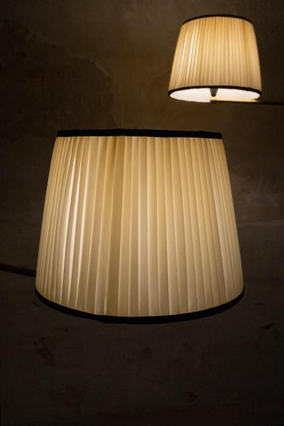 Pair of Adjustable Brass Floor Lamps with Fabric Lampshade 1970s