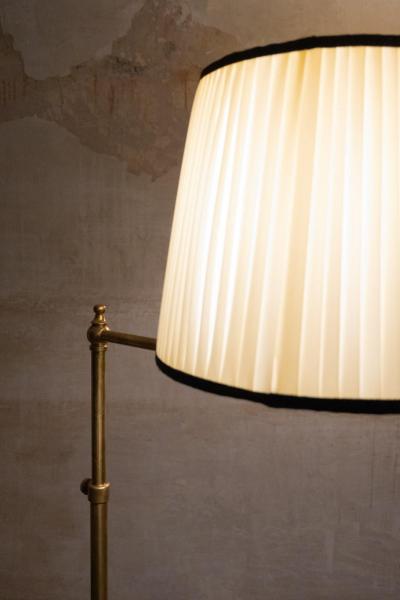 Pair of Adjustable Brass Floor Lamps with Fabric Lampshade 1970s