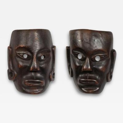Pair of African Carved Wooden Mask Wall Plaques