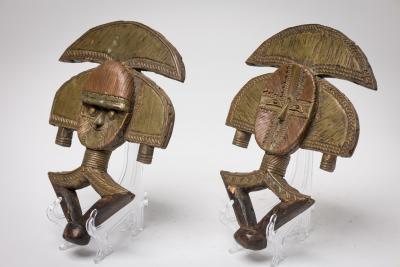 Pair of African Gabon Late 20th Century Hand Carved Wood Copper Kota Mahongwe