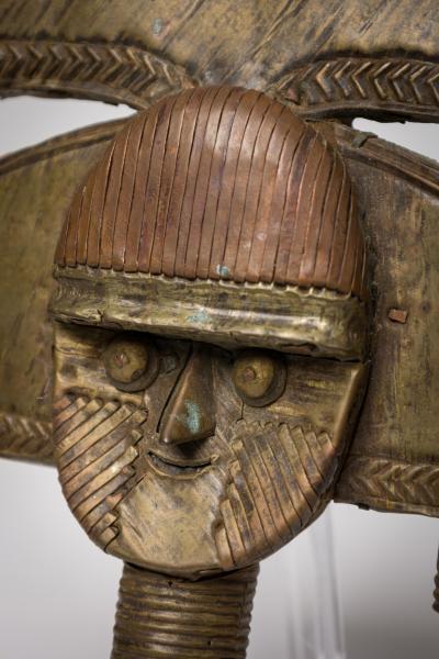 Pair of African Gabon Late 20th Century Hand Carved Wood Copper Kota Mahongwe