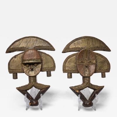 Pair of African Gabon Late 20th Century Hand Carved Wood Copper Kota Mahongwe