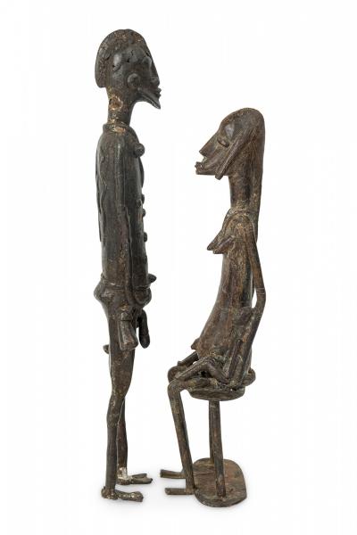 Pair of African Mali 20th Century Bronze Dogon Male Female Ancestor Figures