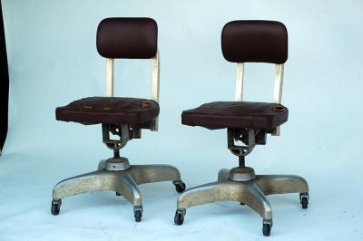 Pair of Aged Industrial Office Swivel Chairs