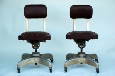 Pair of Aged Industrial Office Swivel Chairs