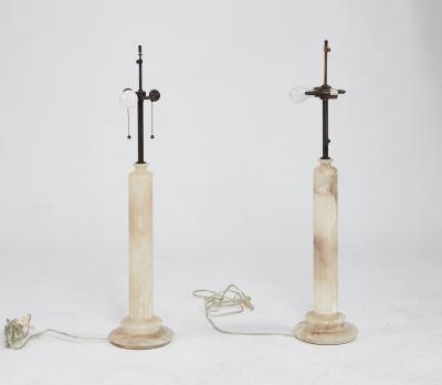 Pair of Alabaster Column Lamps