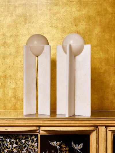 Pair of Alabaster Suspended Globe Table Lamps