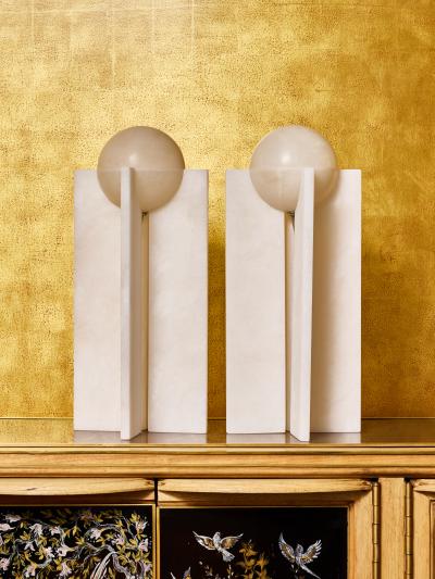 Pair of Alabaster Suspended Globe Table Lamps