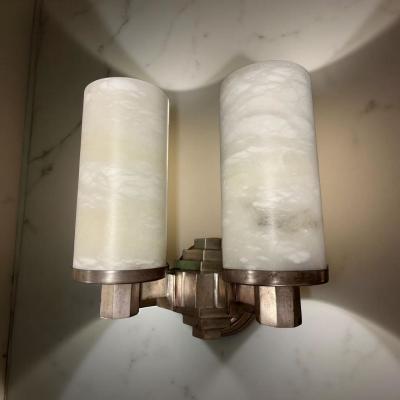 Pair of Alabaster and Bronze Art Deco Sconces Art Deco Collection