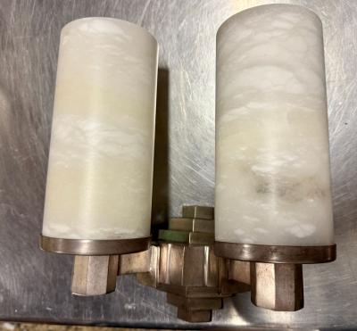 Pair of Alabaster and Bronze Art Deco Sconces Art Deco Collection