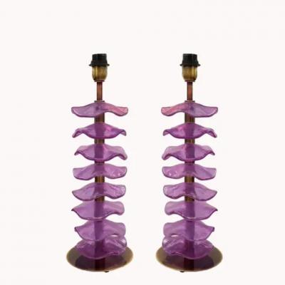 Pair of Alexandrite Iridescent Petal Table Lamps