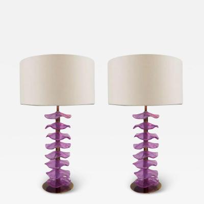 Pair of Alexandrite Iridescent Petal Table Lamps