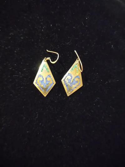 Pair of Alpaca Mexico Sterling Silver and Enamel Diamond shaped Earrings