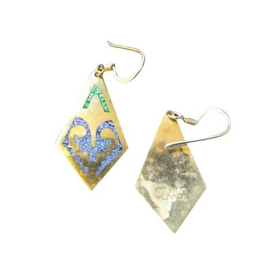 Pair of Alpaca Mexico Sterling Silver and Enamel Diamond shaped Earrings