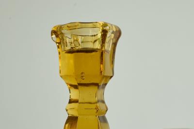 Pair of Amber Colored Art Deco Candle Holders in Pressed Glass 1930s