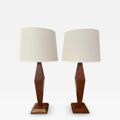 Pair of American Art Deco 1940s Wood Table Lamps