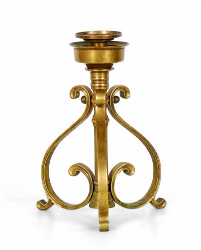 Pair of American Art Deco Bronze Scroll Design Candlesticks
