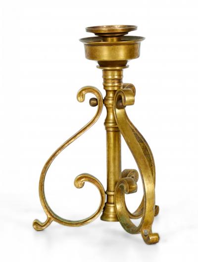 Pair of American Art Deco Bronze Scroll Design Candlesticks