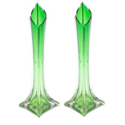 Pair of American Art Deco Green Glass Bud Vases