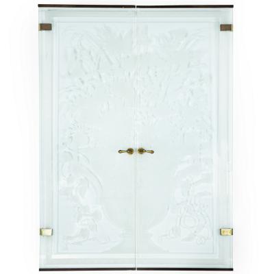 Pair of American Art Deco Revival Etched Frosted Glass Doors by Dennis Abbe