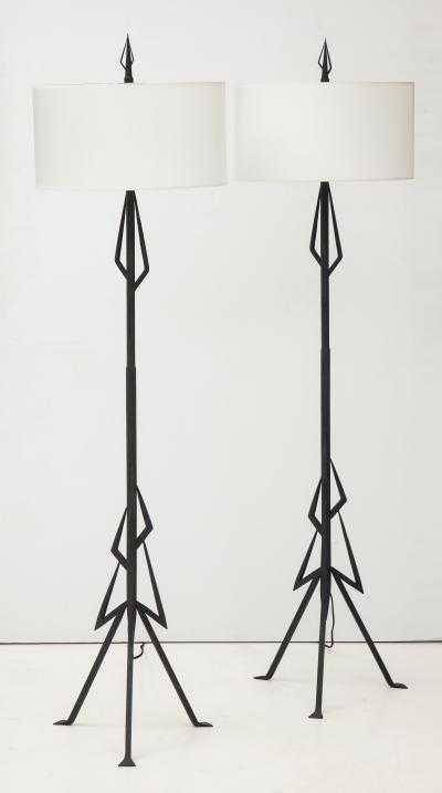 Pair of American Art Deco wrought iron floor lamps