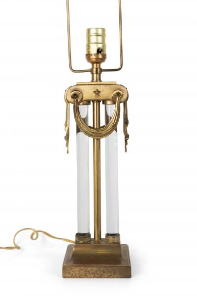 Pair of American Art Moderne Brass and Glass Table Lamps