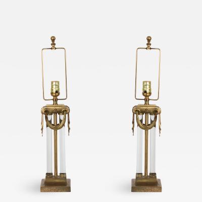 Pair of American Art Moderne Brass and Glass Table Lamps
