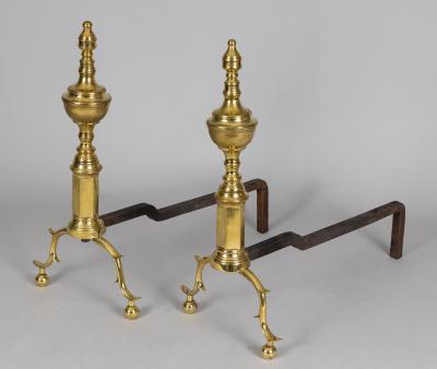 Pair of American Brass Andirons