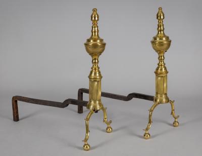 Pair of American Brass Andirons