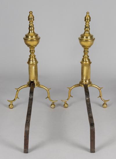Pair of American Brass Andirons