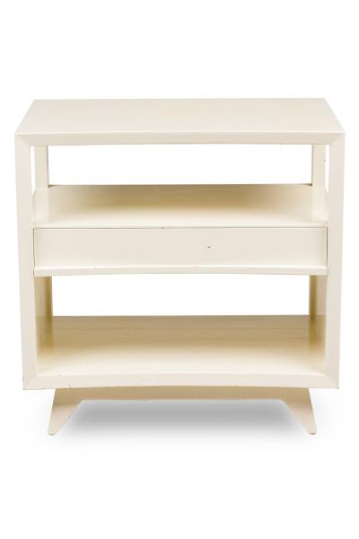 Pair of American Contemporary White Two Tier Concave End Table