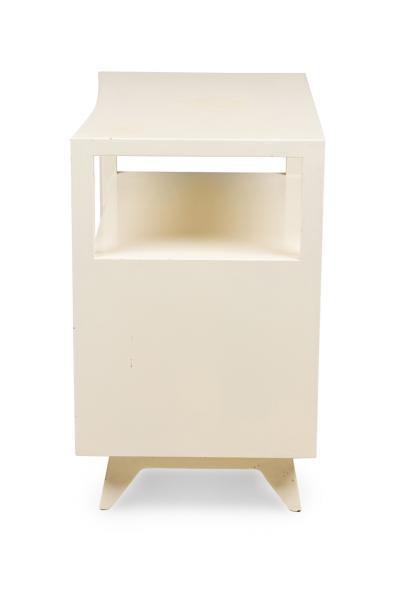 Pair of American Contemporary White Two Tier Concave End Table