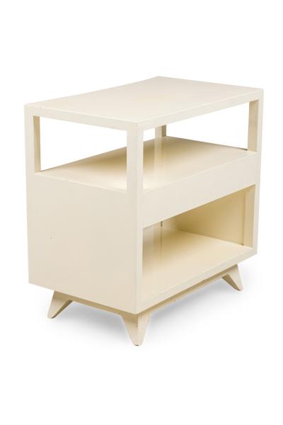 Pair of American Contemporary White Two Tier Concave End Table