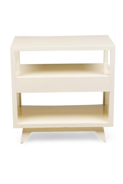 Pair of American Contemporary White Two Tier Concave End Table