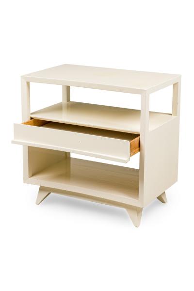 Pair of American Contemporary White Two Tier Concave End Table