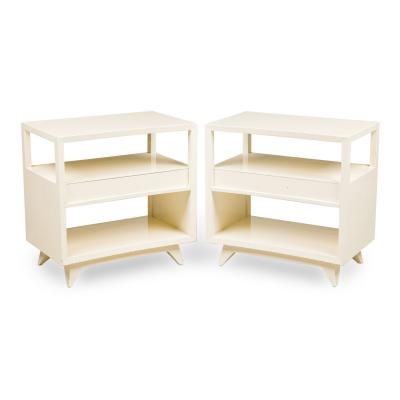 Pair of American Contemporary White Two Tier Concave End Table