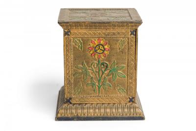 Pair of American Country Antique Cast Metal Floral Design Rectangular Coin Banks