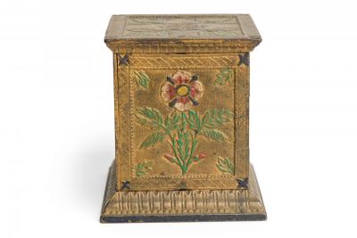 Pair of American Country Antique Cast Metal Floral Design Rectangular Coin Banks