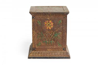 Pair of American Country Antique Cast Metal Floral Design Rectangular Coin Banks