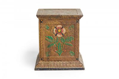 Pair of American Country Antique Cast Metal Floral Design Rectangular Coin Banks