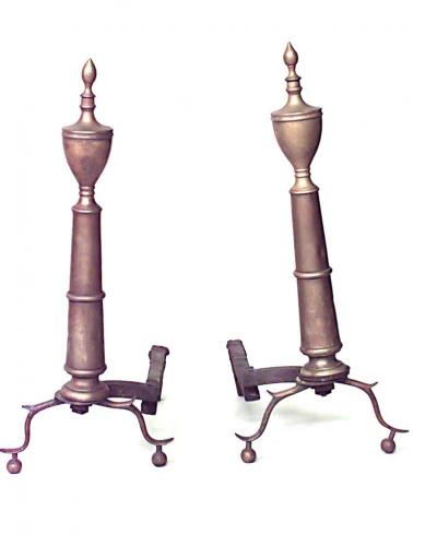 Pair of American Country Brass Urn Andirons