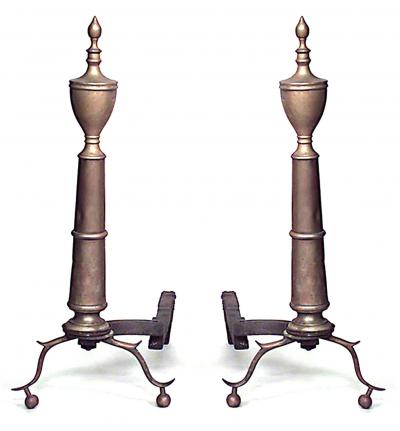 Pair of American Country Brass Urn Andirons