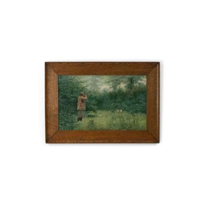 Pair of American Country Hunter Watercolor Lithographs