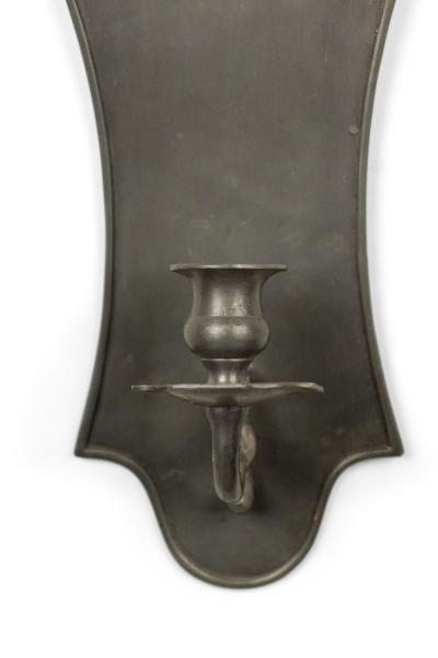 Pair of American Country Pewter Pediment Top Wall Sconces