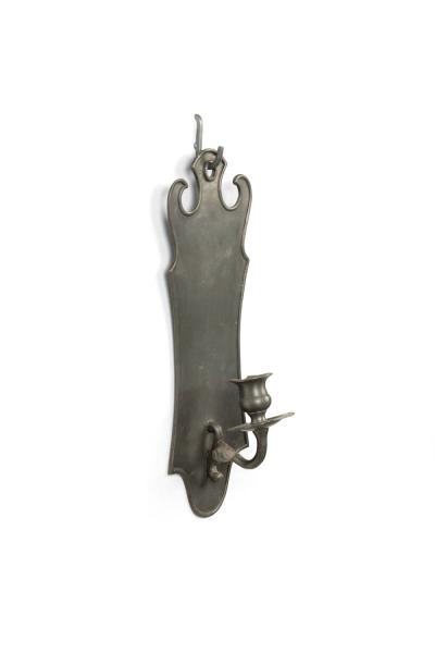 Pair of American Country Pewter Pediment Top Wall Sconces