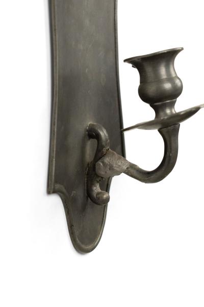 Pair of American Country Pewter Pediment Top Wall Sconces